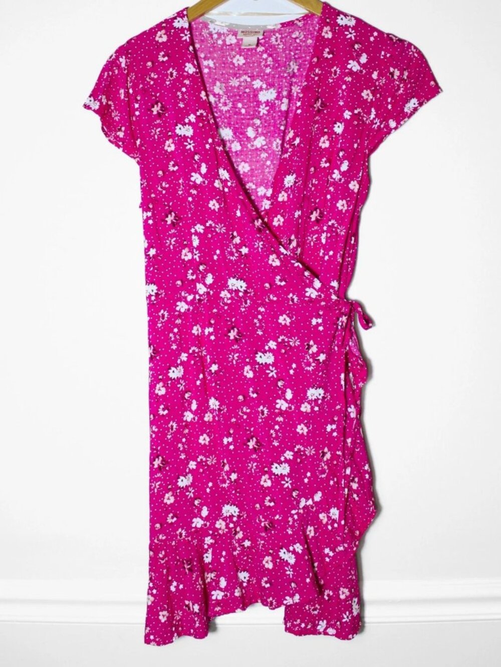 Mossimo Ditsy Floral Print Wrap Dress Pink White Coquette Cottagecore M